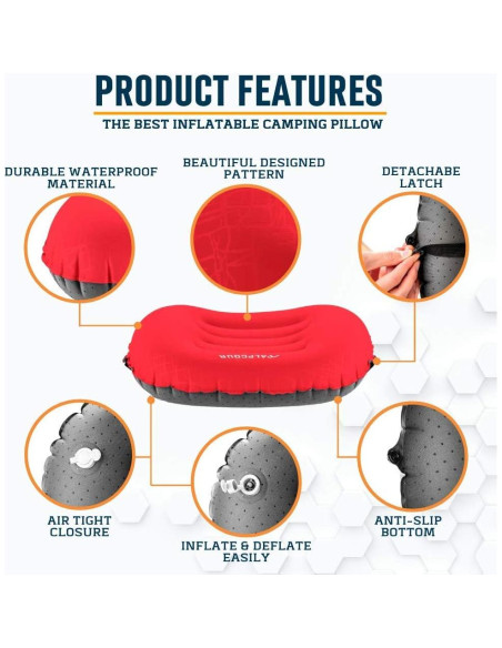 Almohada de Camping Inflable Alpcour Grande 91x50cm Roja Almohada de Camping Inflable Alpcour Grande 91x50cm Roja