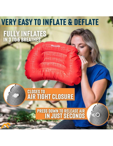 Almohada de Camping Inflable Alpcour Grande 91x50cm Roja