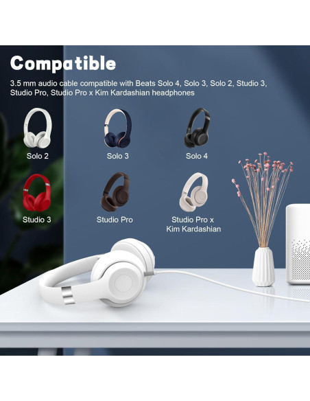 Cable de audio 3.5mm Gneinour para Beats Studio Pro y Solo Cable de audio 3.5mm Gneinour para Beats Studio Pro y Solo