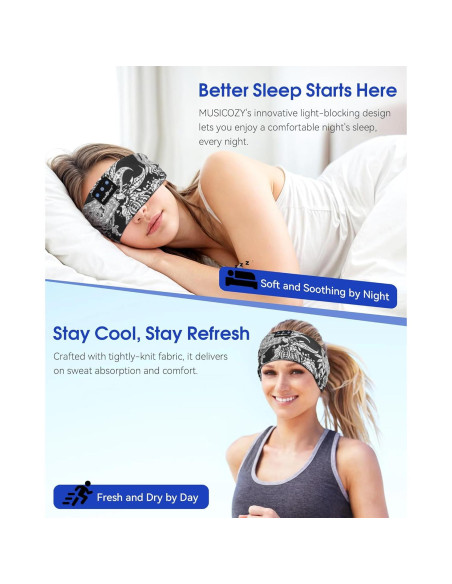 Auriculares para dormir Bluetooth MUSICOZY Banda para cabeza Auriculares para dormir Bluetooth MUSICOZY Banda para cabeza