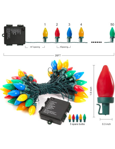Luces de Navidad LED C7 NIOSTA 8 Modos 8m Multicolor