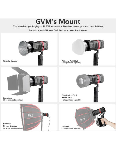 Luz de Video GVM 60W LED Portátil 2700-6800K con Baterías