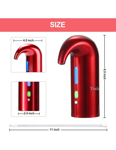 Aireador de Vino Eléctrico Timilon Rojo Recargable USB