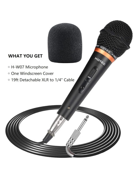Micrófono Dinámico de Mano HOTEC H-W07 con Cable XLR 5.79m Micrófono Dinámico de Mano HOTEC H-W07 con Cable XLR 5.79m