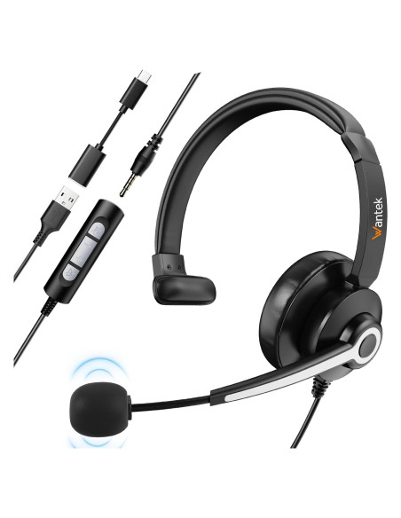 Auricular USB Wantek 783F con micrófono y cancelación de ruido Auricular USB Wantek 783F con micrófono y cancelación de ruido