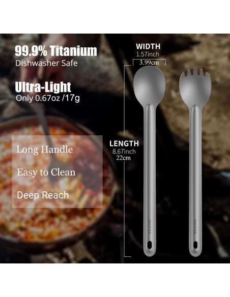 Set de Cuchara y Spork de Titanio OUTXE 22 cm Ultraligero Set de Cuchara y Spork de Titanio OUTXE 22 cm Ultraligero