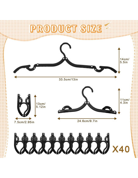 Perchas de Viaje Plegables Sieral 40 Pcs Negro Ahorro Espacio Perchas de Viaje Plegables Sieral 40 Pcs Negro Ahorro Espacio