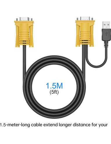 Cable KVM USB VGA 1.5m Yinker - Extensión 3.05m
