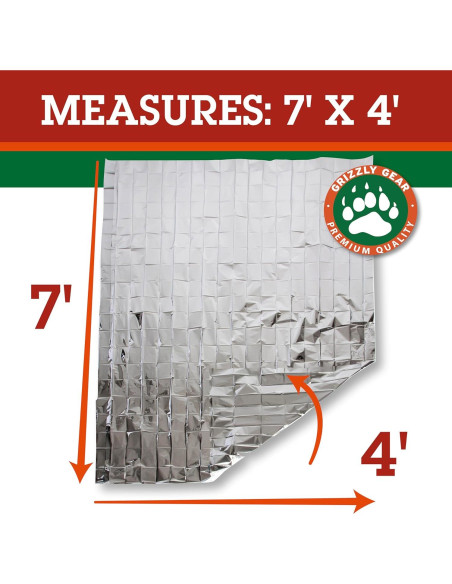 Manta de Emergencia Mylar Grizzly Gear 4 Paquete 2.13x1.32m Manta de Emergencia Mylar Grizzly Gear 4 Paquete 2.13x1.32m