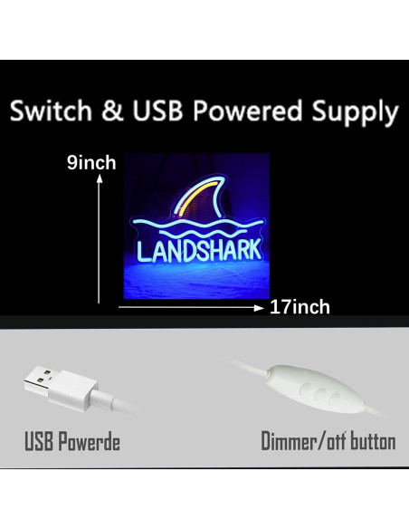 Luz de Neón Tiburón Land Shark 43x22.86 cm USB Azul Luz de Neón Tiburón Land Shark 43x22.86 cm USB Azul