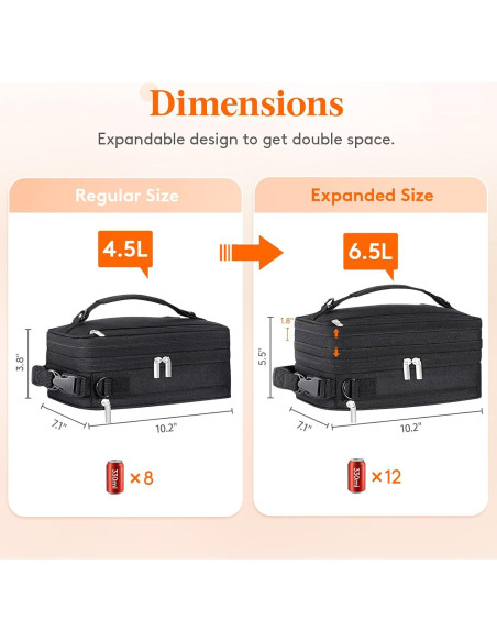 Bolsa de Almuerzo Aislada Lifewit Expandible 6.5L Negra Bolsa de Almuerzo Aislada Lifewit Expandible 6.5L Negra