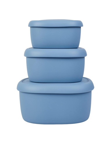 Juego de 3 Contenedores de Silicona Blue Ginkgo - Herméticos y Apto Lavavajillas