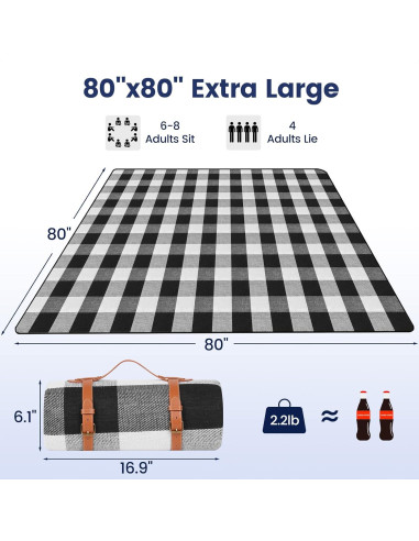 Manta de Picnic Impermeable Sapsisel 2.01m x 2.01m para 8 Personas