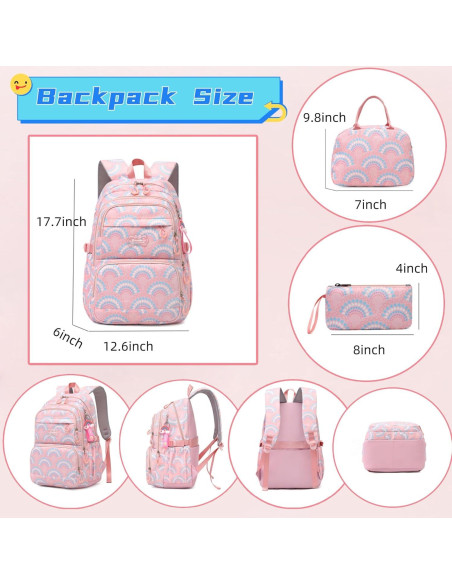 Mochila Escolar para Niñas Mfikaryi con Caja de Almuerzo 3 Piezas Mochila Escolar para Niñas Mfikaryi con Caja de Almuerzo 3 Piezas