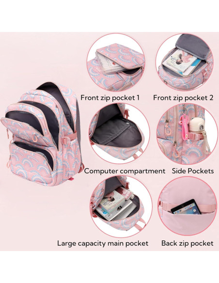 Mochila Escolar para Niñas Mfikaryi con Caja de Almuerzo 3 Piezas Mochila Escolar para Niñas Mfikaryi con Caja de Almuerzo 3 Piezas