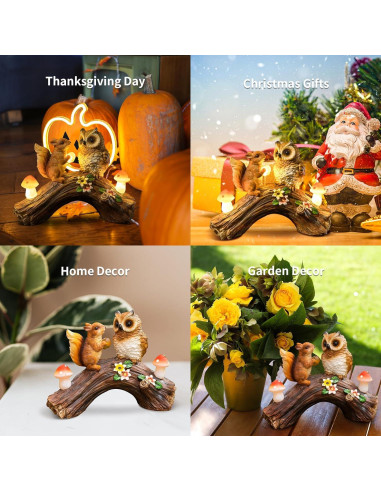 Estatua de Jardín Solar WONDHOME Búho y Ardilla 20.93x16cm