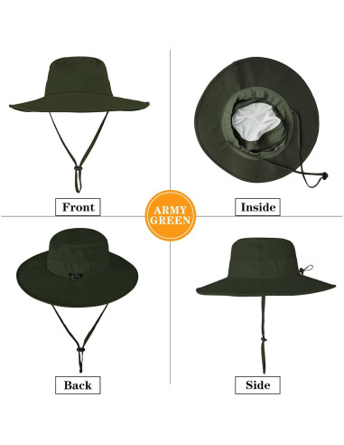 Gorro Boonie ZOORON Verde Militar UPF 50+ para Pesca y Senderismo