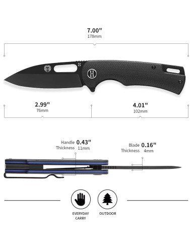 Cuchillo de bolsillo plegable Holtzman Supervivencia G10 17.78cm