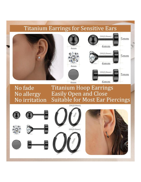 Pendientes de Titanio Staligue 5 Pares Hipoalergénicos para Mujeres Pendientes de Titanio Staligue 5 Pares Hipoalergénicos para Mujeres