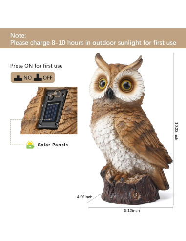 Estatua de Búho Solar de Resina Marrón para Jardín 26cm