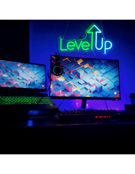 Cartel de Neón LED Level UP Noasktt 40x22 cm Verde y Azul Cartel de Neón LED Level UP Noasktt 40x22 cm Verde y Azul