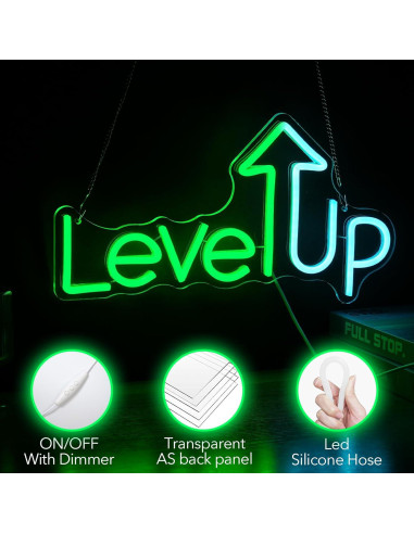 Cartel de Neón LED Level UP Noasktt 40x22 cm Verde y Azul