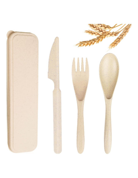 Juego de Utensilios de Viaje Ecológicos YDYTOP Beige 3 Piezas Juego de Utensilios de Viaje Ecológicos YDYTOP Beige 3 Piezas