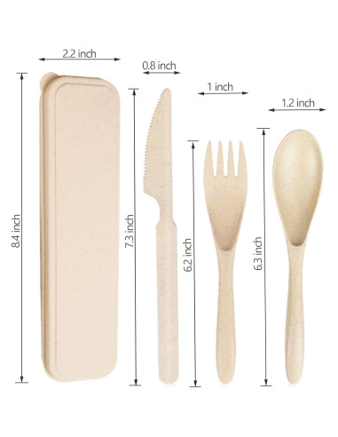 Juego de Utensilios de Viaje Ecológicos YDYTOP Beige 3 Piezas