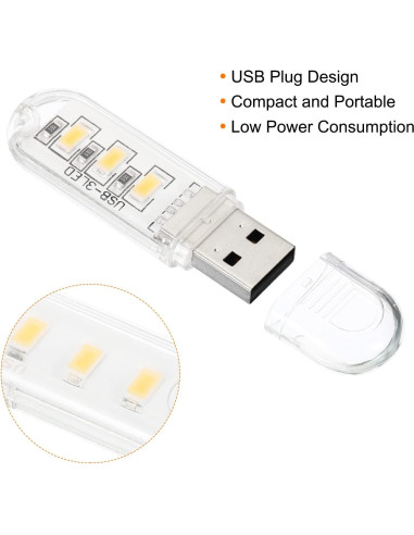 Luz Nocturna LED USB PATIKIL, 6 Pcs, Blanco Cálido, 5V