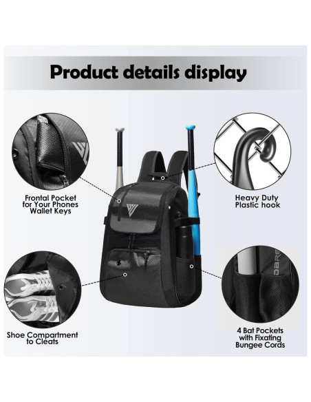 Mochila de Béisbol DAREKUKU Dr14-bk 18L para Niños y Niñas Mochila de Béisbol DAREKUKU Dr14-bk 18L para Niños y Niñas