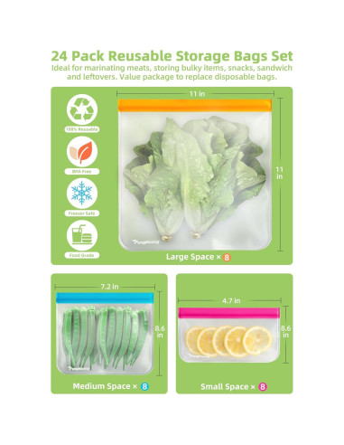 24 Bolsas Reutilizables FENGHUANG para Almacenamiento de Alimentos