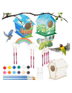 Kit de Campanas de Viento DIY RAINFLOW para Niños - 2 Casas de Madera