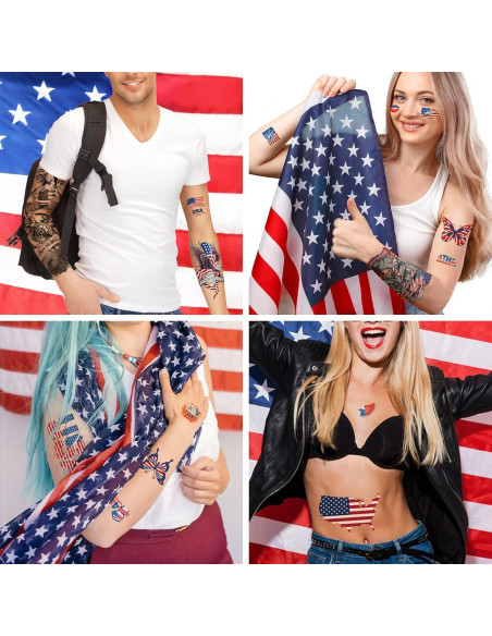 Tatuajes Temporales Aresvns Bandera Americana 20 Hojas Tatuajes Temporales Aresvns Bandera Americana 20 Hojas
