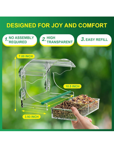 Comedero para Aves de Ventana CHUQNMN Acrílico Transparente