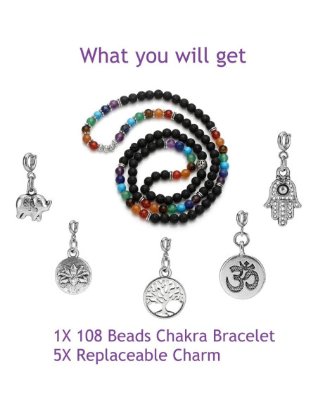 Pulsera de Chakra 108 JOVIVI de Roca de Lava 6mm Pulsera de Chakra 108 JOVIVI de Roca de Lava 6mm