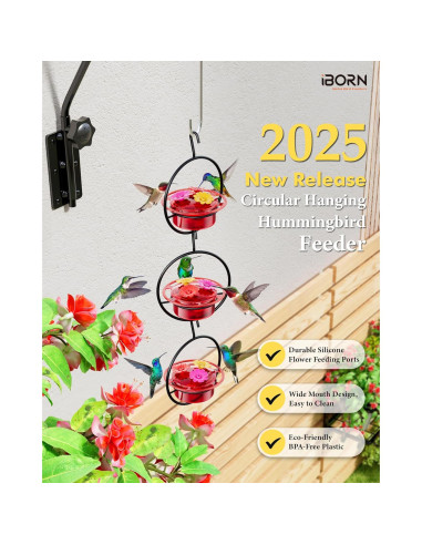 Alimentador de colibrí colgante iBorn 3oz 3PCS a prueba de abejas