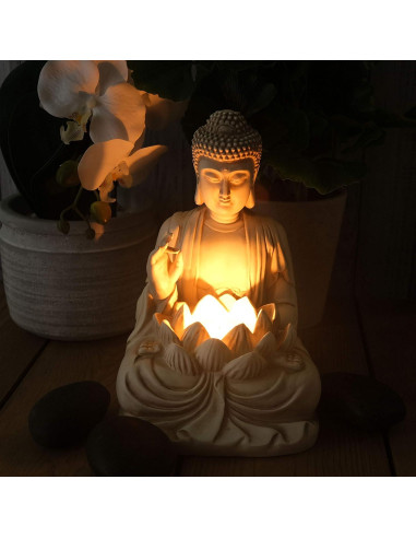 Portavelas de Buda Beige 24.1 cm - Decoración Zen con 3 Velas