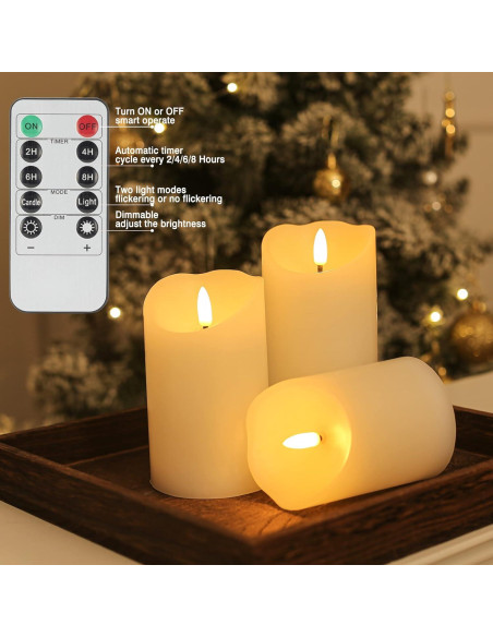 Set de 3 Velas LED Sin Llama LUSHARBOR Marfil con Control Remoto Set de 3 Velas LED Sin Llama LUSHARBOR Marfil con Control Remoto