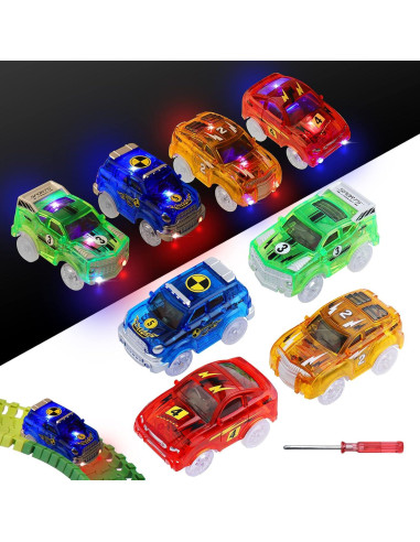 Coches de Pista Mágicos ARRAROWN Paquete de 4 con LED