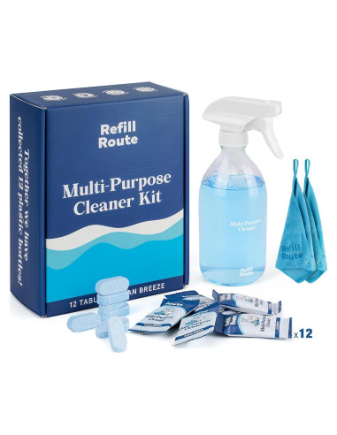 Kit de Limpiador Multiusos Refill Route - 12 Tabletas y Botella de Vidrio
