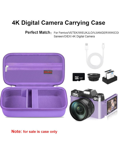 Funda de Cámara Digital 4K Elonbo Morado para Vlogging 48MP Funda de Cámara Digital 4K Elonbo Morado para Vlogging 48MP