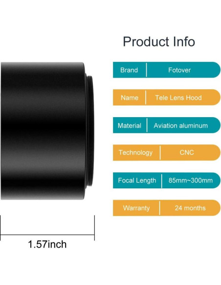 Capucha de Lente Tele de Metal 58mm + Tapa de Lente 62mm Capucha de Lente Tele de Metal 58mm + Tapa de Lente 62mm