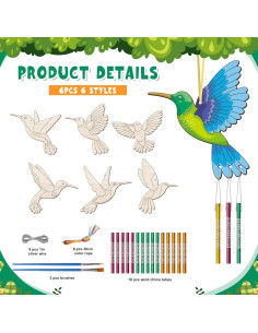 Kit de 6 Campanas de Viento de Madera BAPHILE Colibrí DIY 2