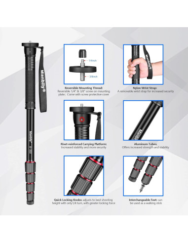 Monopod de Cámara Manbily E-222 de Aluminio 165 cm