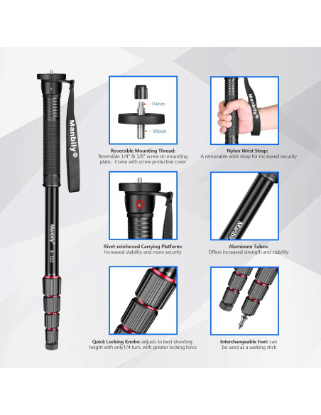 Monopod de Cámara Manbily E-222 de Aluminio 165 cm Monopod de Cámara Manbily E-222 de Aluminio 165 cm
