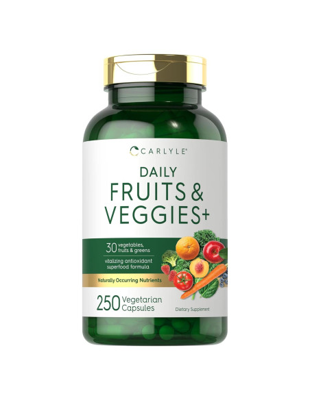 Suplemento de Frutas y Verduras Carlyle | 250 Cápsulas Vegetarianas | 30 Superalimentos Suplemento de Frutas y Verduras Carlyle | 250 Cápsulas Vegetarianas | 30 Superalimentos