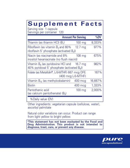 Suplemento de Vitaminas B Pure Encapsulations 120 Cápsulas Suplemento de Vitaminas B Pure Encapsulations 120 Cápsulas