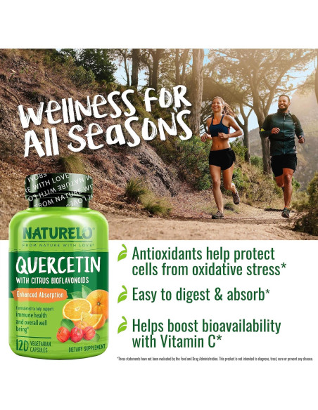 NATURELO Quercetina con Bioflavonoides y Vitamina C - 120 Cápsulas Vegetarianas NATURELO Quercetina con Bioflavonoides y Vitamina C - 120 Cápsulas Vegetarianas
