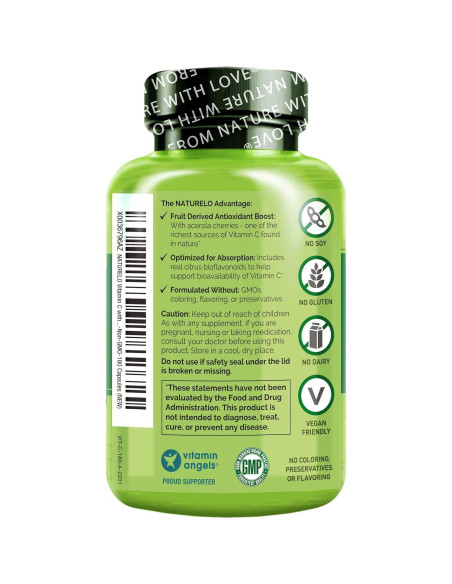 Vitamina C NATURELO 500 mg con Cereza Acerola - 180 Cápsulas Veganas Vitamina C NATURELO 500 mg con Cereza Acerola - 180 Cápsulas Veganas