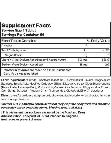 Vitamina C Masticable Nature's Blend 500mg Sin Azúcar 60 Tab